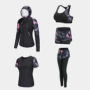 佳燦瑜伽服套裝女春夏新款運動服五件套健身房健身服迷彩跑步服